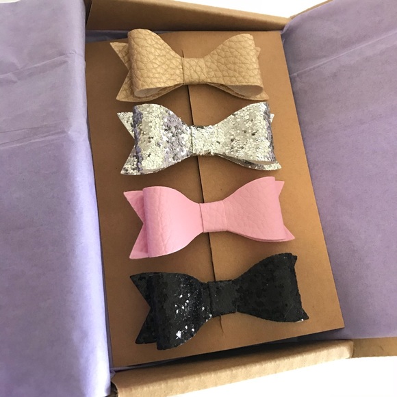 Other - Fall Hair Bow 4-Pack Set Gold Pink Silver & Black